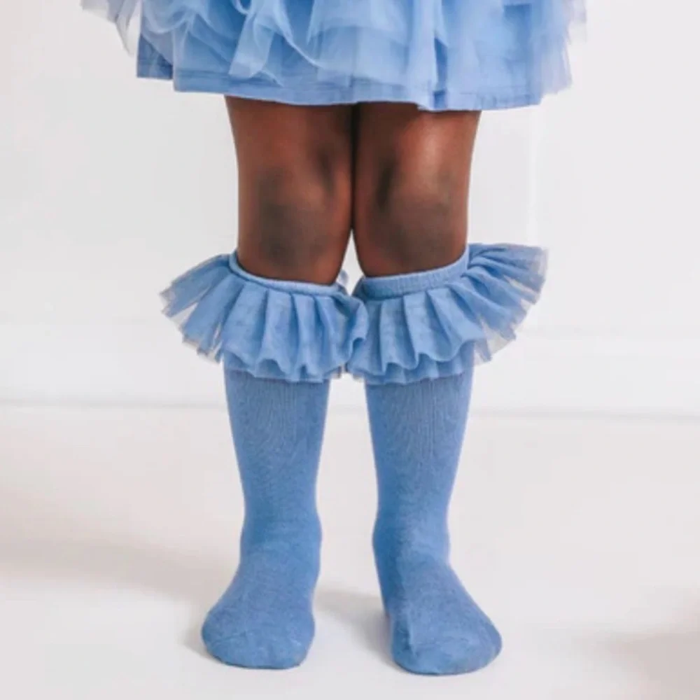 NWT Posh Peanut Blue Dew Tulle Ruffle Knee High Socks